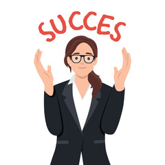 Attractive successful business woman dressed in stylish black suit. Confident businesswoman concept. Flat vector illustration isolated on white background