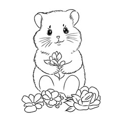 Coloring book with animals, vector illustration color and black and white, cartoon hamster.