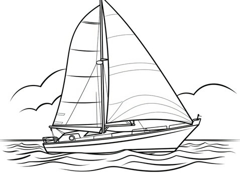 Enticing monochrome drawing for kids' coloring, showcasing an enchanting nautical theme with splendid sailboats. Great to stimulate and nurture creativity in young ones. Generative AI