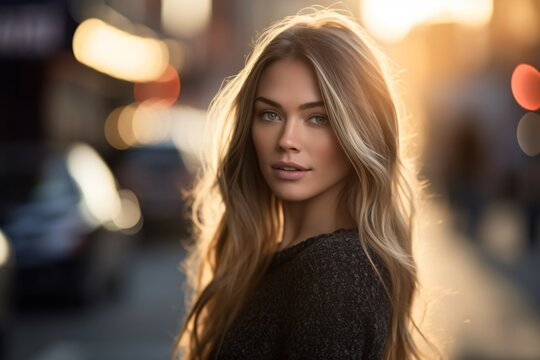 AI generated non existing beuatiful woman in the city