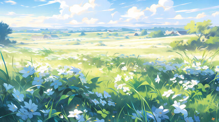 Beautiful grassland scenery illustration
