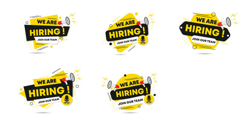 We are hiring social media post banner, join our team announcement lettering in speech bubble chat box vector illustration, Job Vacancy Advertisement Concept