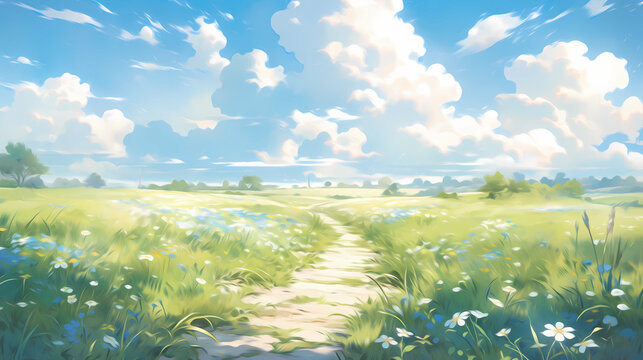 Beautiful grassland scenery illustration
