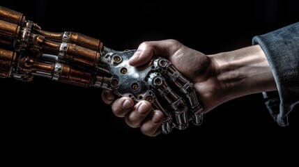 Human and Robot handshake. Generative AI