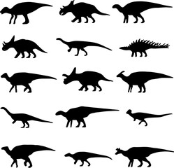 grub silhouettes of types of dinosaurs