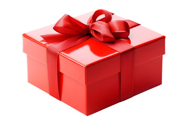 Obraz premium Red gift box with ribbon isolated on transparent background. Top view. PNG format