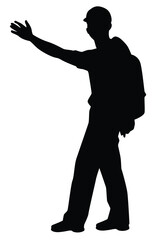Young tourist silhouette vector on white