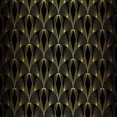 Art Deco Pattern. Vector background in 1920s style. Gold black texture