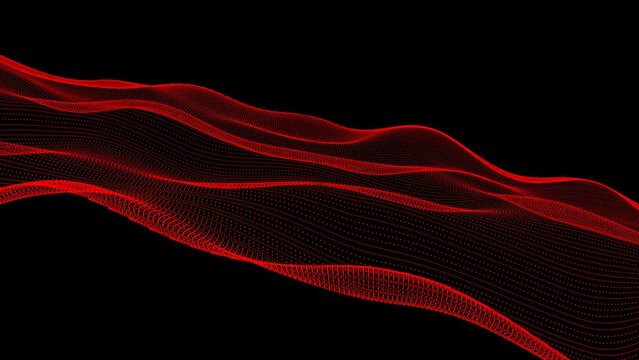 Red color dynamic wave particles seamless curve lines  shiny background