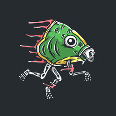 illustration of skull in fish head.vector illustration for t-shirt design.vintage and retro style