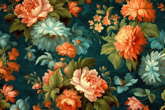 Vintage Floral Illustration Showcasing a Symphony of Vibrant Colors and Intricate Details