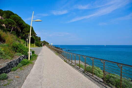 the cycle path and promenade between cogoleto and varazze liguria italy