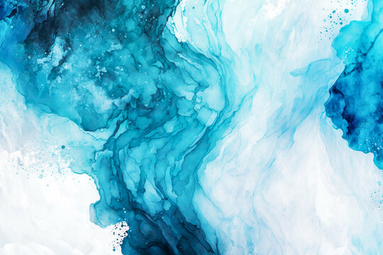 Abstract blue watercolor paint marble background , Ink colors are amazingly bright artwork watercolor , Created with generative AI