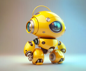 Funny android. Cute little toy robot with big head.