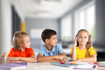 Fototapeta premium Happy school students study in classroom