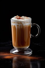 Iced Dalgona Coffee, a trendy fluffy creamy whipped coffee. Generative AI