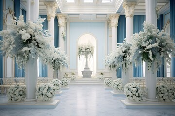 wedding backdrop aesthetic flower tropical plants decoration background AI Generated