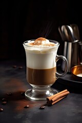 Iced Dalgona Coffee, a trendy fluffy creamy whipped coffee. Generative AI