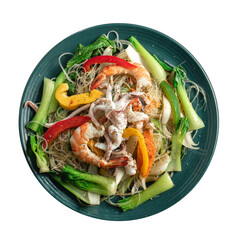 Transparent background of stir fried noodle with sea food