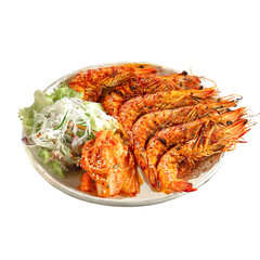 Transparent background of grilled shrimps