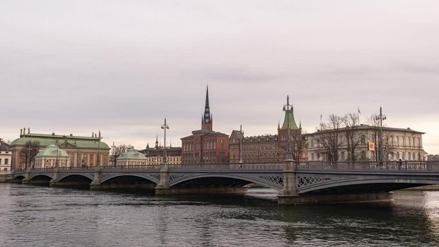 Stockholm Sweden time lapse 4K, city skyline timelapse at Gamla Stan old town