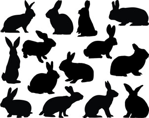 Set of Rabbits Silhouettes