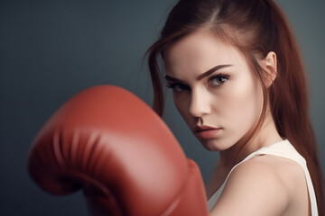 Pretty young long hair woman boxing. Generative AI