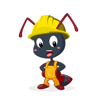 construction worker ant cartoon character wearing laborer overall and safety helmet vector image