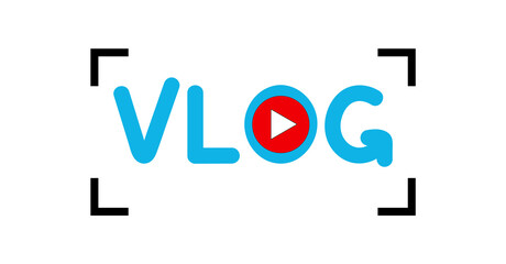Broadcast vlog logo, flat style, Blog, broadcasting multimedia source with old-fashioned mic vector.