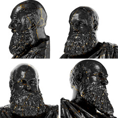 Marcantonio Ruzzini Black glossy marble and gold statue. Perfect for graphic design, promotions.