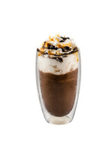 Transparent background of chocolate and caramel iced blended