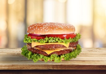 Classic hamburger tasty dish on desk
