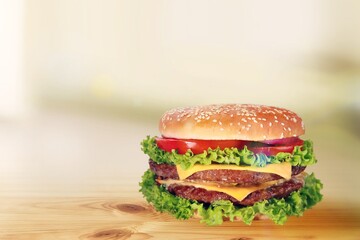 Classic hamburger tasty dish on desk
