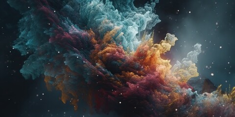 AI Generated. AI Generative. Illustration of holi smoke abstract graphic art with space galaxy cosmos inspirational vibe. Graphic Art