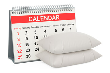 Pillows with desk calendar, 3D rendering