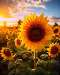 Beautiful sunflowers in the sunshine. Nature countryside design theme. Generative AI