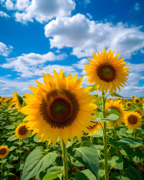 Beautiful sunflowers in the sunshine. Nature countryside design theme. Generative AI