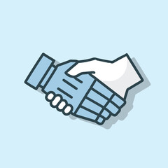 Collaboration of humans and machines, human hand with robot hand icon