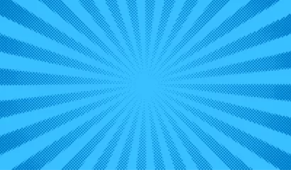 Foto auf Alu-Dibond Blue comics background. Abstract lines backdrop. Bright sunrays. Design frames for title book. Texture explosive polka. Beams action. Pattern motion flash. Rectangle fast boom. Vector illustration © Omeris