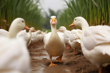 Obraz premium white in a grassy field and farm