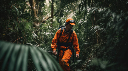 Obraz premium Person in a forest. Generative AI