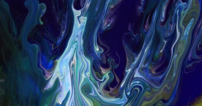 Ink space. Abstract Colorful Ink Spread Art. On a blue background, divergent blue and white colors.
