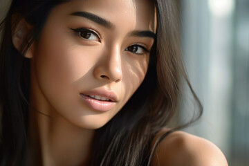 Obraz premium Young asian woman with beautiful skin, Generative AI