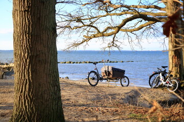 A cargo bike at the sea near Greifswald, Germany