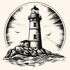 Lighthouse logo formed with simple and modern shape, drawing elegant minimalist style