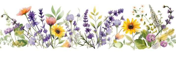 Watercolor floral border. Illustration AI Generative.