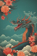 Fototapeta na wymiar Poster for Chinese New Year with dragon. Illustration AI Generative