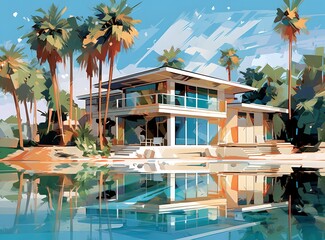 Fototapeta premium Beach house, generative AI