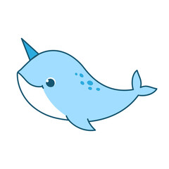 Cute animal narwhal. Vector illustration. The cartoon character is hand drawn and isolated on a white background. © Baranovska
