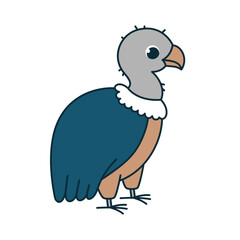 Cute animal bird vulture. Vector illustration. The cartoon character is hand drawn and isolated on a white background.